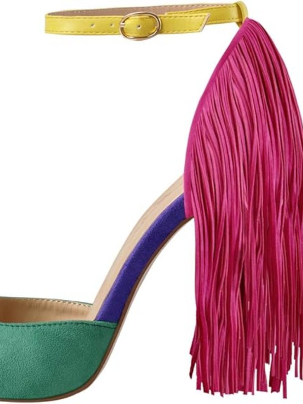 Richealnana Multicolored Fringe Ankle Strap Peep Toe Stiletto Heel Sandal Size 1
